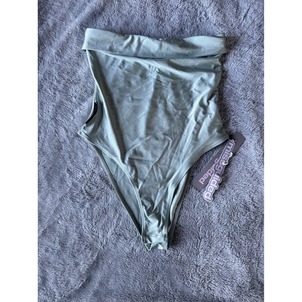 Missguided Womens Strapless Tube Bodysuit Sage Green Shimmer Size S NWT